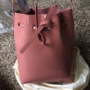 Mansur Gavriel patent mini bucket bag blush